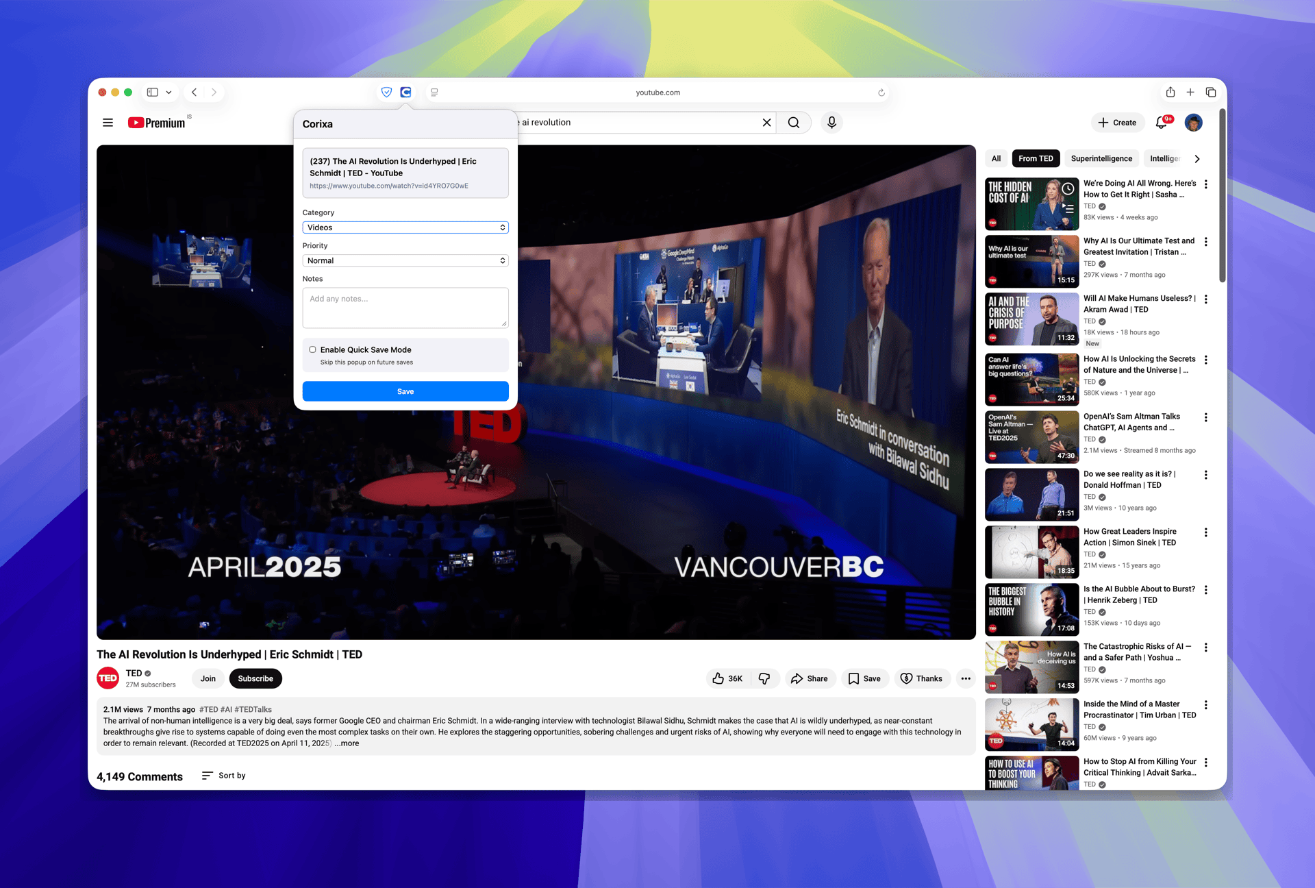 Corixa browser extension for saving web content