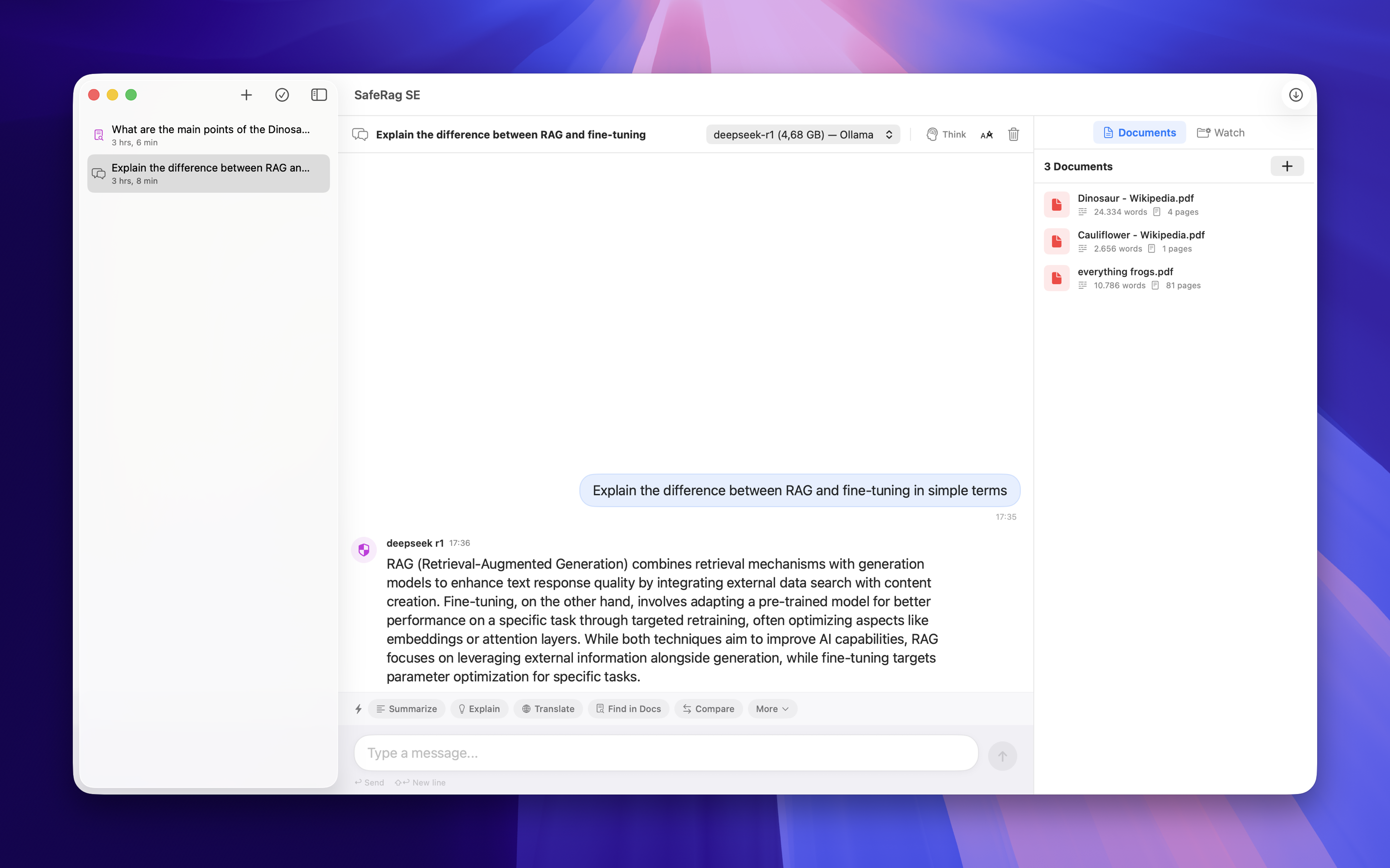 SafeRag SE - Private AI assistant running on macOS with document intelligence and local AI models