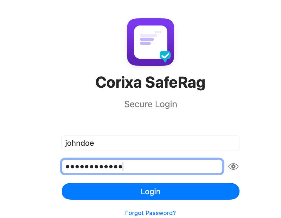 SafeRag login screen
