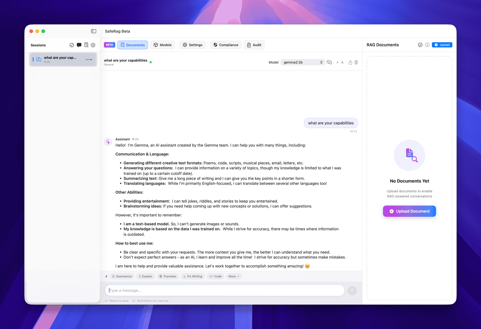 SafeRag main interface overview