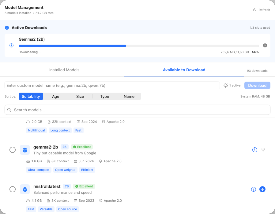 Model download in progress