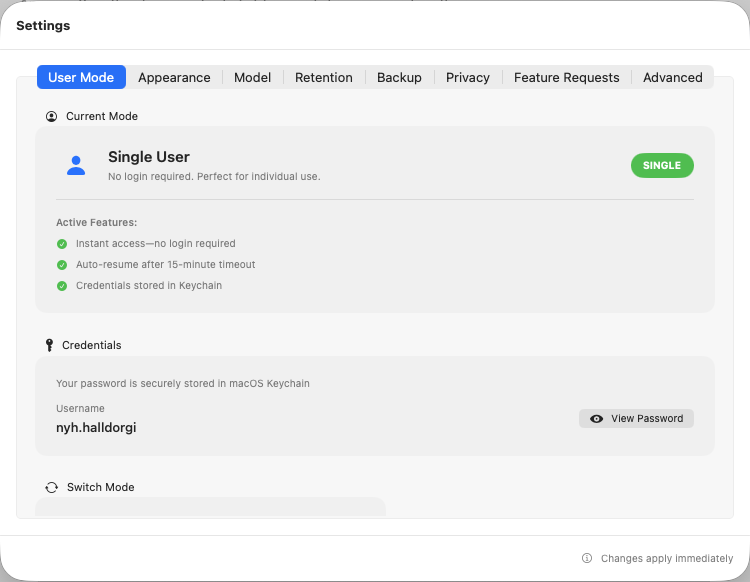 Settings window - General tab