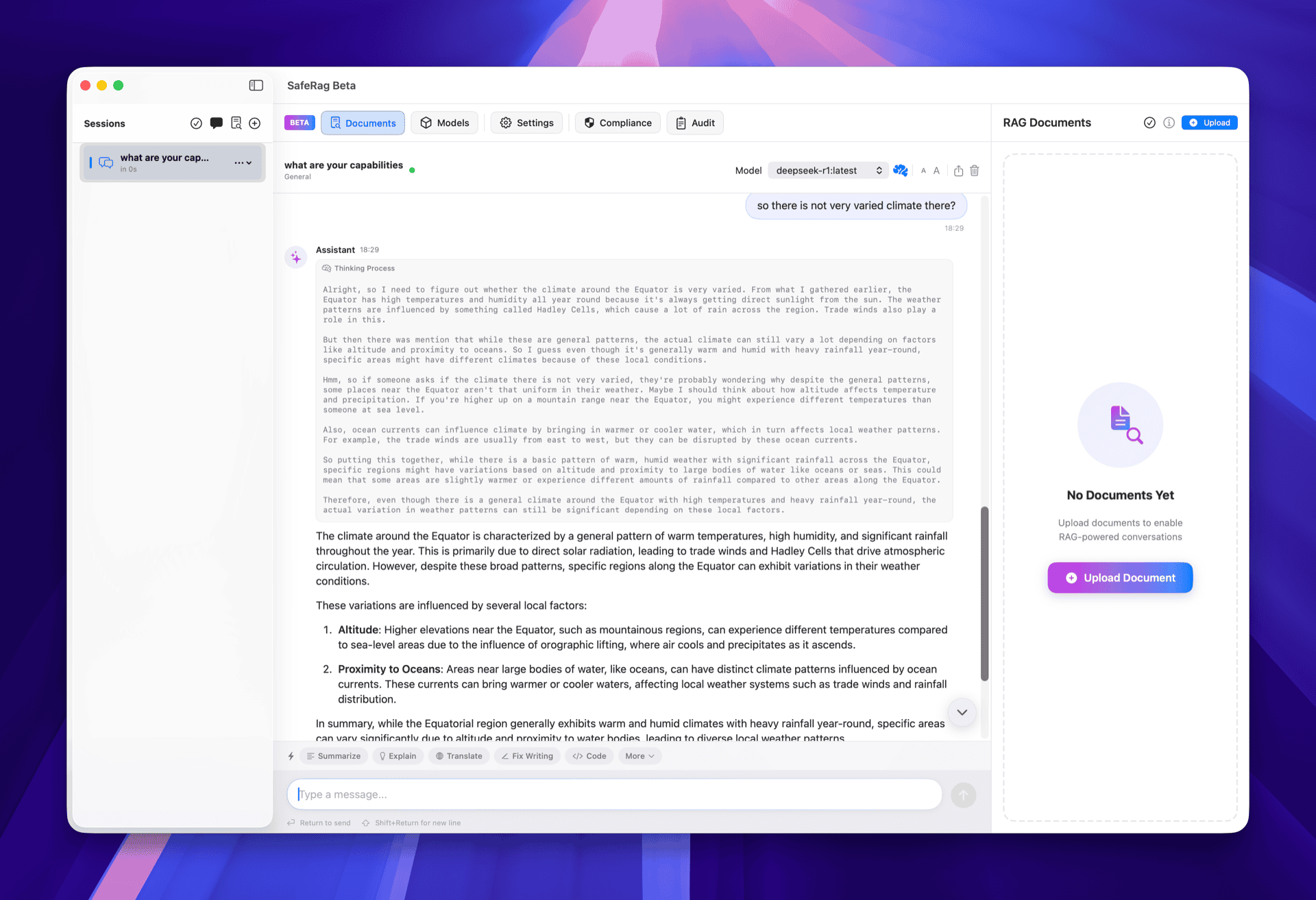 Thinking mode response